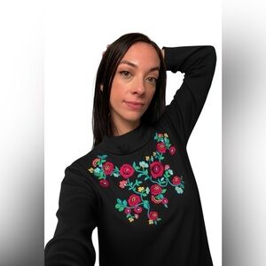 LOFT Floral Embroidery Mock Neck Long Sleeve Top size Small